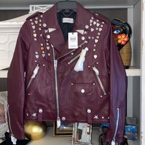 Coach SZ 0 nwt studded leather moto jacket 1941 Rexy burgundy
